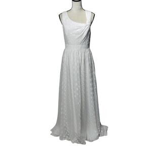 NWT Aidan Mattox Sz 10 White Dot Print Asymmetrical Wedding Dress Full Length
